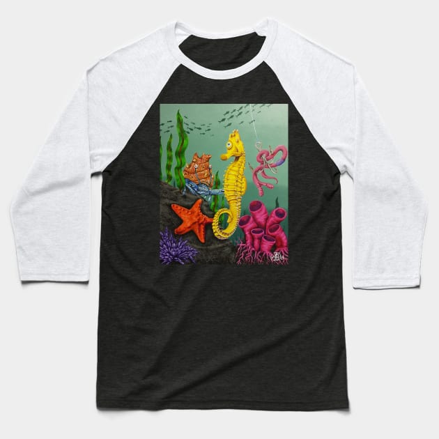 Cyclops Seahorse Baseball T-Shirt by TommyVision